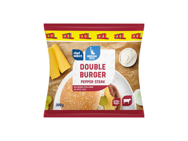 DOUBLE BEEF BURGER S PEPŘOVOU OMÁČKOU