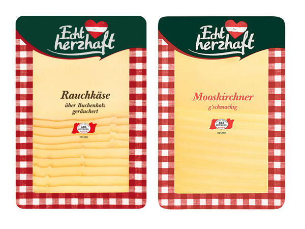 ECHT HERZHAFT Mooskirchner oder Rauchkäse in Scheiben