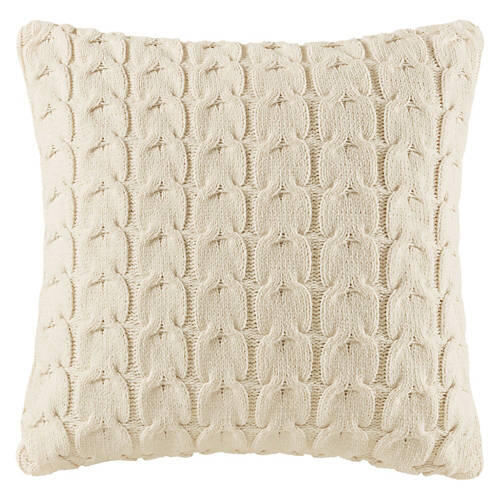 Soft Cable Knit Pillow, White