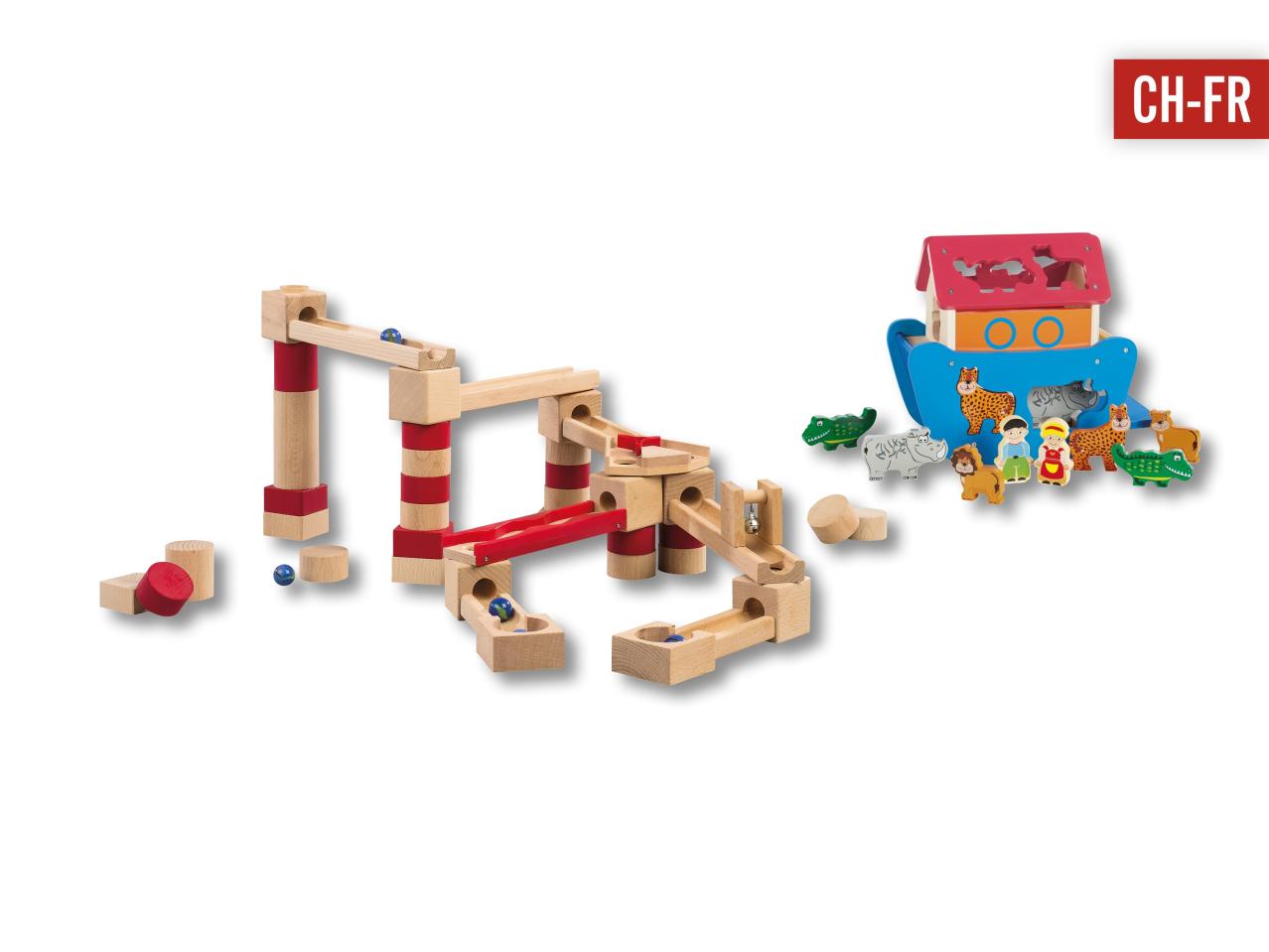 Circuit à billes en bois, jeu d'encastrement "arche de noé"