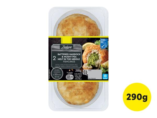 Deluxe 2 Battered Haddock & Mushy Pea Fishcakes 290g