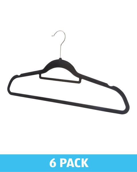 Flocked Black Coat Hanger 6 Pack