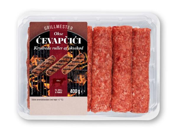 Kalkun-, oksecevapcici eller grillsticks af gris