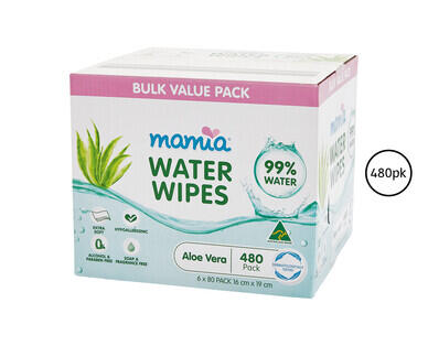 Mamia Water Wipes Aloe Vera 6 x 80pk