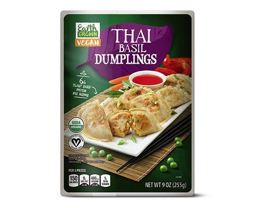 Earth Grown 
 Vegan Dumplings Tofu Vegetable or Thai Basil
