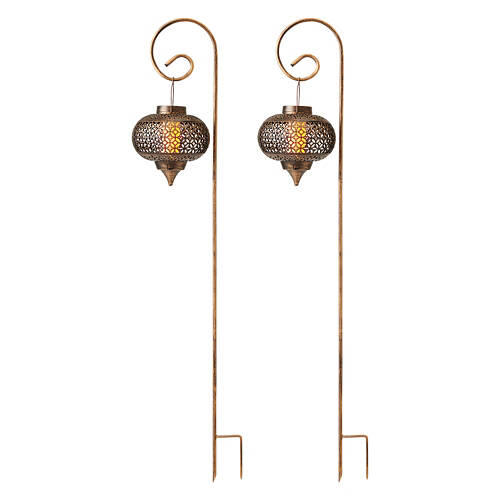 2 Pack Solar Stake Lanterns, Bronze