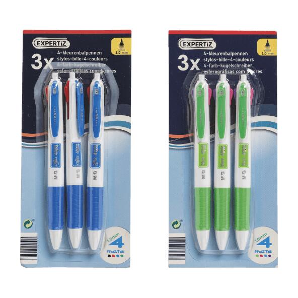 Stylos à bille quatre couleurs, 3 pcs