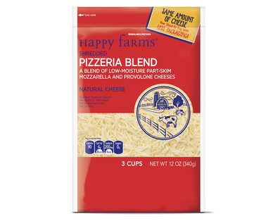 Happy Farms Pizzeria or Trio Blend Shredded Cheese