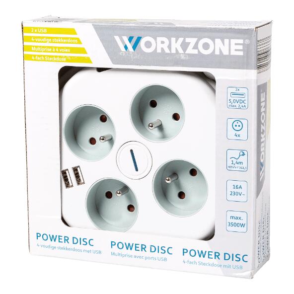 WORKZONE(R) 				Stekkerdoos met USB-aansluitingen
