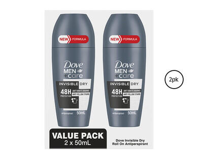 Dove Antiperspirant Roll-On Deodorant for Men or Women 2 x 50ml