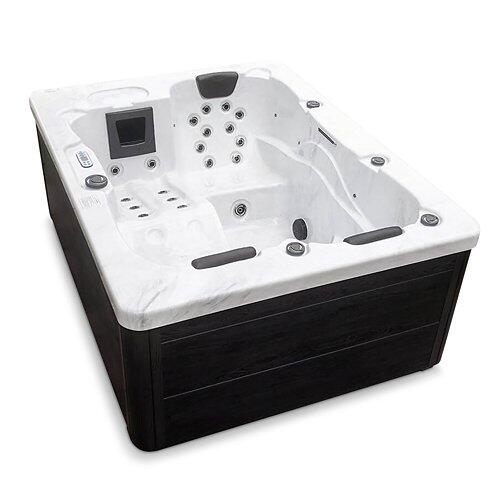 HOME DELUXE White Marble Outdoor Whirlpool inkl. Treppe und Thermoabdeckung