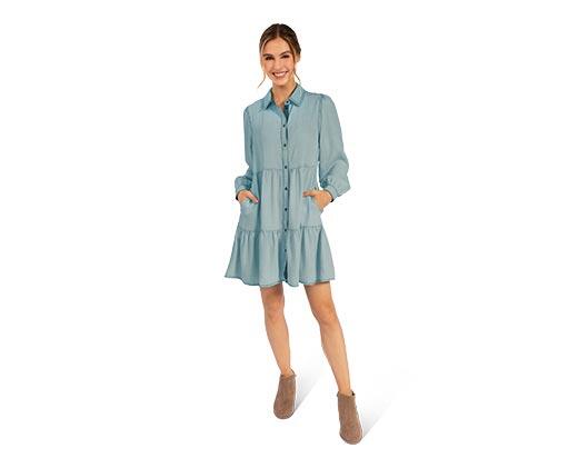 Serra Ladies Tiered Chambray Dress