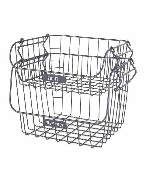 Grey Fruit & Veg Wire Basket 2 Pack