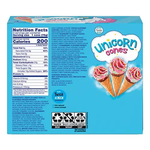 Raspberry & Vanilla Flavor Unicorn Cones, 4 count