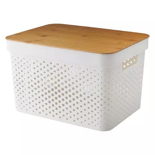 Basket with Bamboo Lid, White