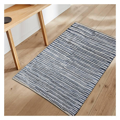 30" x 46" Hand Woven Chindi Rug - Denim/White