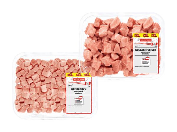 Frisches Gulasch- oder Reisfleisch gewürfelt
