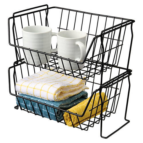 2 Pack Stackable Baskets, Black