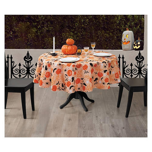 70" Round Halloween Vinyl Tablecloth - Pumpkins