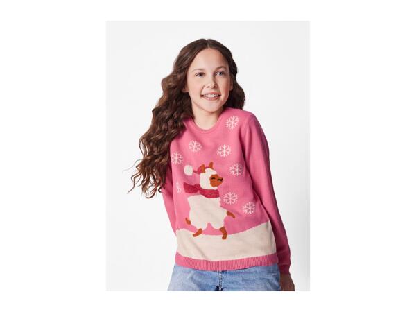 Esmara Older Kids' Pink Premium Christmas Jumper With Lights