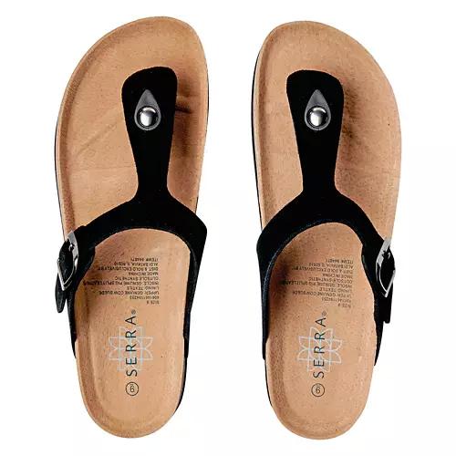 Ladies Genuine Leather Footbed Sandals - Black, 10