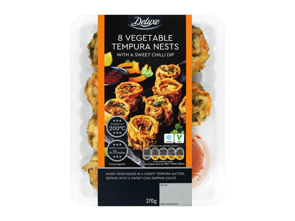 Deluxe 8 Vegetable Tempura Nests with a Sweet Chilli Dip
