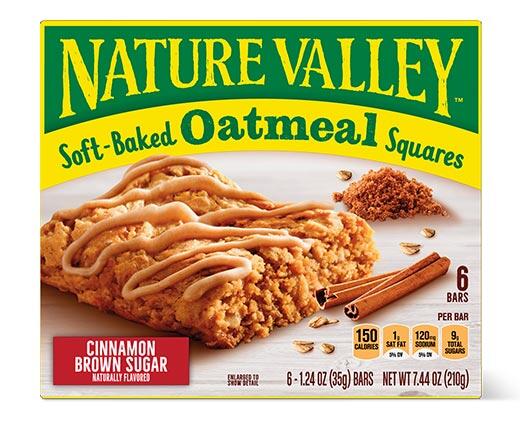 General Mills Nature Valley Oatmeal Squares Cinnamon Brown Sugar or Peanut Butter