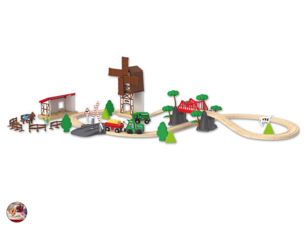 Holz Eisenbahn-Set „Feuerwehr/​Bauernhof"