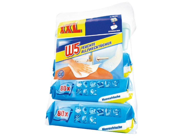 W5 Feuchte Allzwecktücher 4x 80 Stk. + Spenderbox