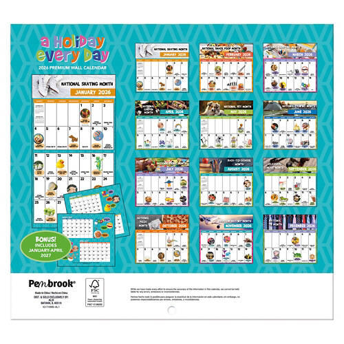Year 2026 Premium Wall Calendar - A Holiday Every Day