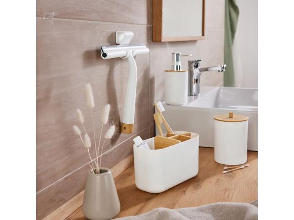 Bath & shower squeegee, bathroom organiser, cotton bud container or soap dispenser