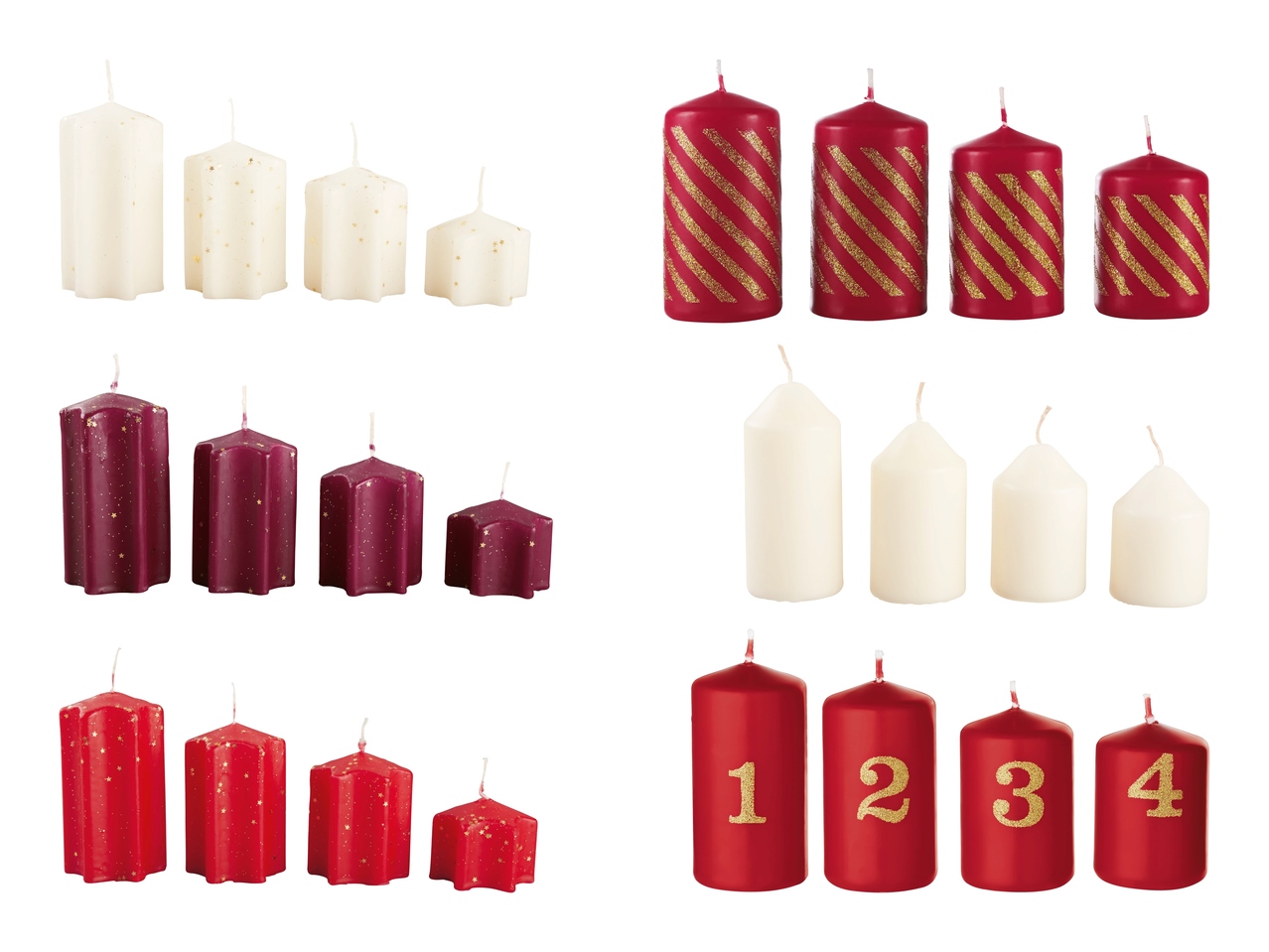 Bougies de tailles différentes, 4 pièces