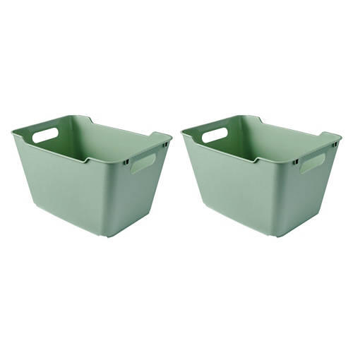 2 Pack Plastic Storage Bins, Green, L