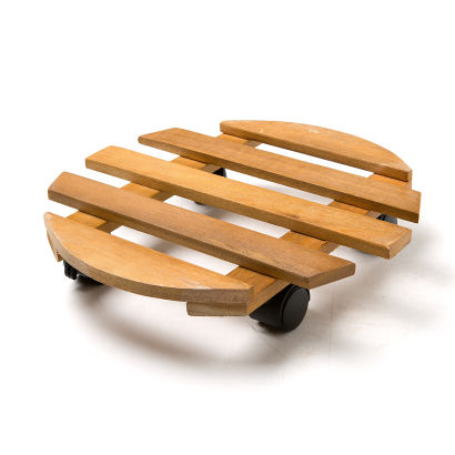 Porte-plantes en bois sur roulettes