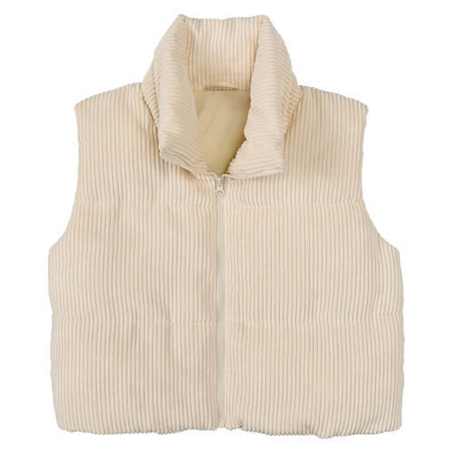 Ladies Corduroy Puffer Vest - Beige, S