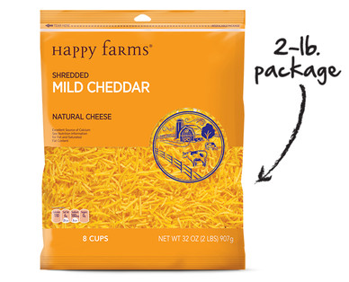 Happy Farms Shredded Mild Cheddar or Mozzarella