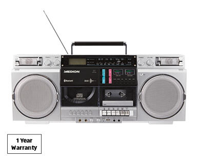 80's Bluetooth Boombox with Cassette and CD Player – Silver