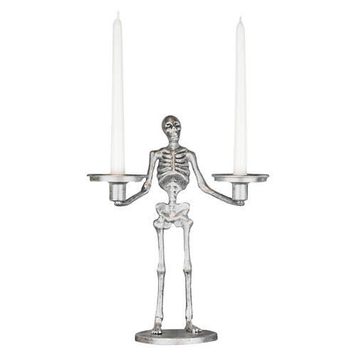 13" Tall Halloween Skeleton Candle Holder - Silver