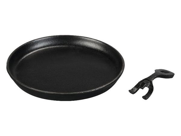 Litinová servírovací pánev s břidlicovou deskou / Lis na hamburgery / Lis na maso