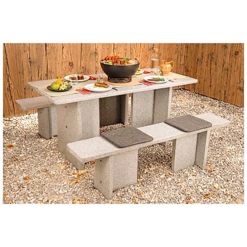 NOUVEL Rechteckiger Granittisch mit Sitzbank "Morcote", 160 x 75 cm