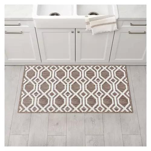 20" x 38" Rectangle Shaped Kitchen Rug - Tan Geometric