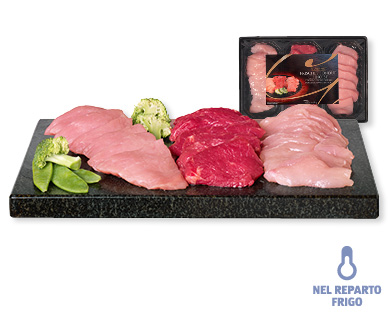 Fondue Chinoise fresca carne di pollo, manzo e maiale GOURMET
