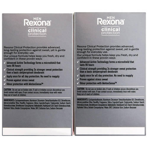 Clinical Protection Antiperspirant Deodorant 96 Hour 2 Pack 48g
