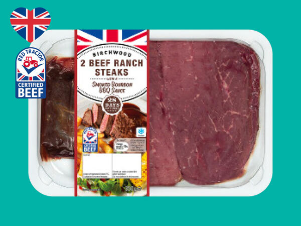 Birchwood 2 British Beef 28-Day Matured Ranch Steaks with Smoked Bourbon Sauce