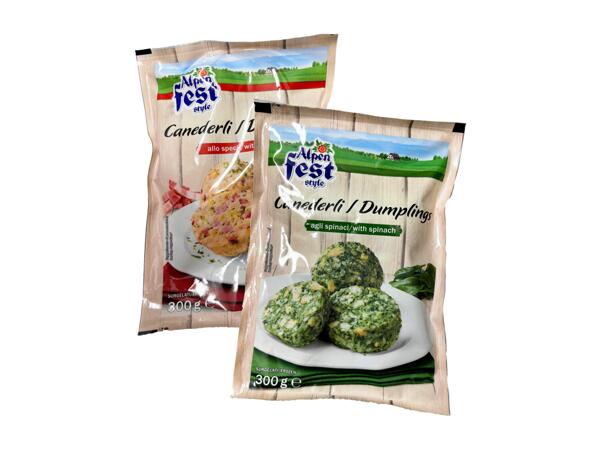 Speck or spinach dumplings