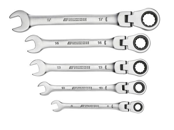 Flexi-head ratchet spanner set, 5 or 6 pieces