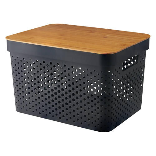 Basket with Bamboo Lid, Black