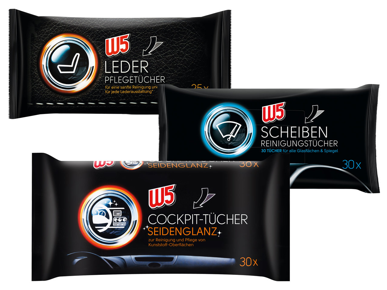 W5 Cockpit-/Lederpflege- oder Scheibenreinigungs-Tücher