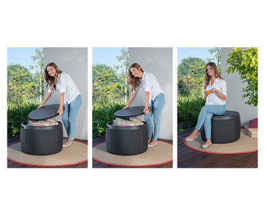 Round Rattan Style Storage Table