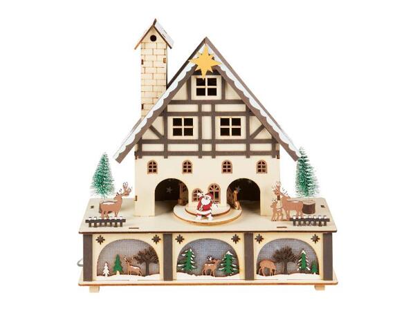 Dřevěný LED domek s pohyblivými figurkami